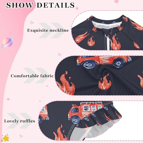 ALAZA Red Truck Girls One Piece Swimsuit Long Sleeve Rash Guard Swimsuits UV 50+ Swimwear Zipper4