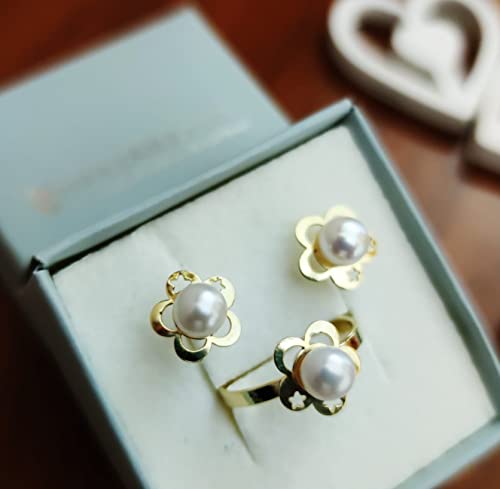 Pendientes y Anillo de Plata para Niñas en su Primera Comunión con Perlas 4