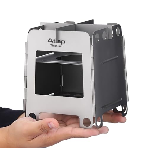ATiAP Titanium Portable Foldable Wood Burning Stove for Outdoor Camping, Picnic BBQ, and Hiking, WS007ST