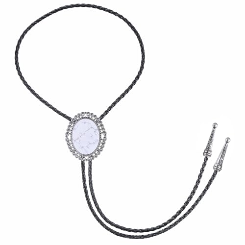 Image of Jeilwiy Bolo Tie for Men Real Stone Westwern Cowboy Ties Silver Bolos Women Leather Necktie Gift for Birthday Christmas