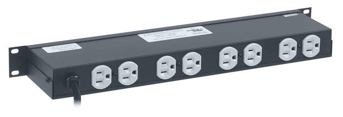 Lowell U181RL-LC Rackmount Light Panel with 120VAC 15A 1800W 60Hz Power Rating, (8) NEMA 5-15R Receptacles Controlled by Front Switch, 15-Feet Cord, Hooded Light