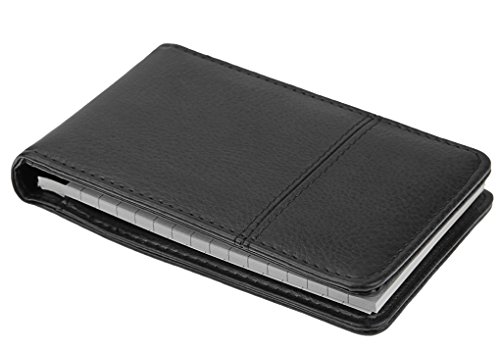 PU Leather A7 Business Notepads with Calculator, Small Pocket Jotter Memo Steno Notebook,Wide Lined 30 Pages Notes and Lists,Travel Notepads with Retractable Rollerball Point Pen,Black Ink