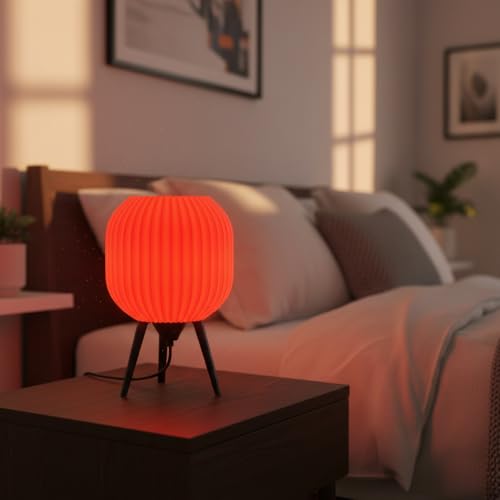 Image of Modern 3D Printed Table Lamp| Bedside Night Lamp | Warm Ambient Light for Bedroom, Living Room, Study Table & HomeDecor | Minimalist LED Desk Lamp for Cozy Lighting (Red)