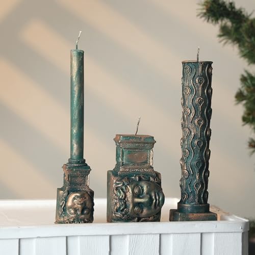 Handcrafted-Medusa-Candle-Set-Greek-Mythology-Inspired-Home-Decor-3-Piece-Candle-Collection-with-Ancient-Medusa-Head-Sculptures-Perfect-for-Living-Room