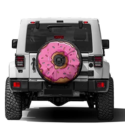 Image of Delerain Spare Tire Cover with Backup Camera Hole Pink Donut Wheel Covers Waterproof Dust-Proof UV Sun Universal Fit for Trailer RV SUV Truck (17 Inch for Diameter 31 inch-33 inch)