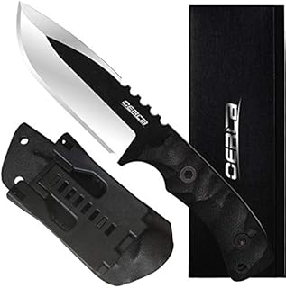 Oerla TAC DE-0014 Fixed Blade Outdoor Duty Knife 420HC Stonewashed Stainless Steel Field Knife Straight Camping Knife with G10 Handle Waist Clip EDC Kydex Sheath (Black)