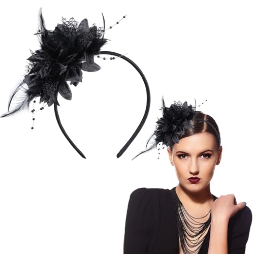 ElevateTech 1920er Feder-Fascinator-Stirnband, Queen Flapper, Kopfschmuck, Vintage-Haarspange für Damen, Cocktail, Hochzeit, Party, Schwarz