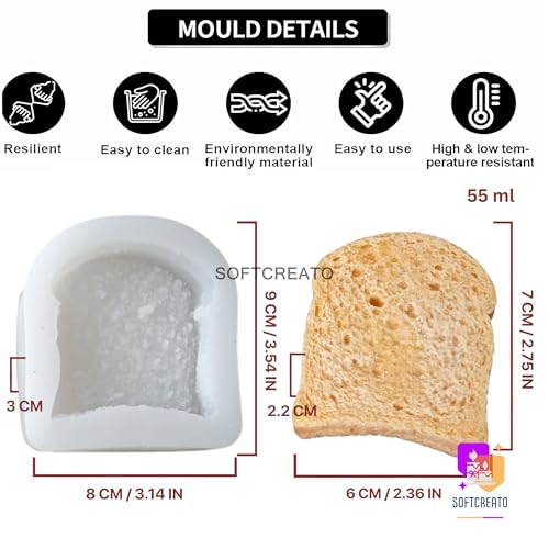 Image of Bread Toast Slice Silicone Candle Mould | Dessert Cake Shape Candle Making Mould | Aesthetic Bakery Theme Wax, Soap, Resin Mold | Decorative Candle Mould Silicone for DIY Craft (Bread Slice)