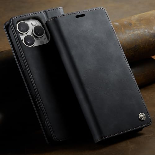 Étui iPhone 17 Pro Max anti rayures clapet magnétique cuir noir