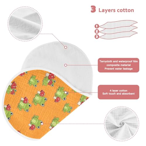 2 Pack Muslin Burp Cloths Frog Orange Cotton Baby Burp Cloths Ultra Soft Burping Cloth Absorbent Spit Up Rags for Newborn Babies Boys Girls, Large 22" x 11"3