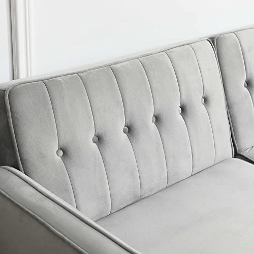 Homcom Convertible Sleeper Sofa, Futon Sofa Bed With Split Back Design Recline, Thick Padded Velvet-Touch Cushion Seating And Wood Legs, Light Grey #TOP7