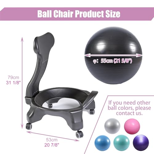 Generisch Yoga Ball Silla de oficina con base y soporte para la espalda, pelota de estabilidad de equilibrio para una mejor postura y comodidad