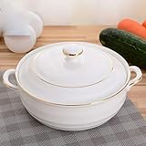SQMGFA Keramik-Suppentopf, nordischer Phnom Penh, weiß, rund, 1,4 l, große Schüssel mit Deckel, Kochutensilien, Haushalts- und Küchenbedarf, Geschirr (E, Einheitsgröße)
