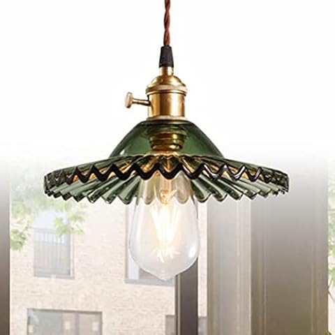 Industrial Vintage Modern Edison Ceiling Pendant Light Fixture Decorative E27 Hanging Lighting with Brass Lamp Holder Glass Lamp Shade Loft Living Room Kitchen Chandelier (Green Color) Cover