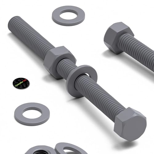 Image of 10x Grey PVC Hexagon Head Screws, Nuts & Washers, UPVC, M8 x 100 mm (5 /16 x 3-15 /16 in)