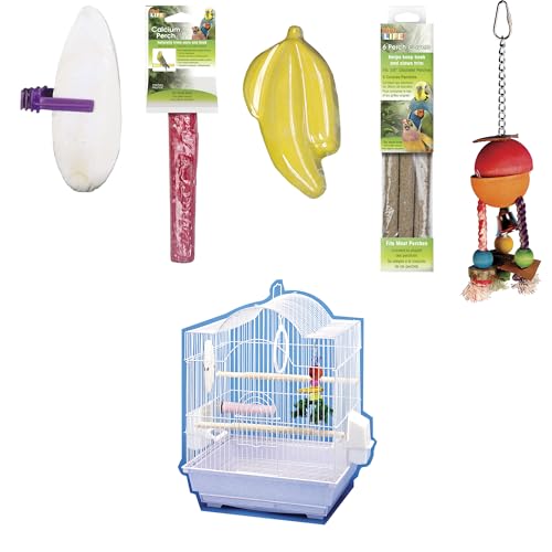 Image of Penn-Plax Bird-Life Bird Cage Starter Kit with Accessories - White Arched Cage - for Parakeets, Lovebirds, Parrotlets, and Finches - Small (BCK1)