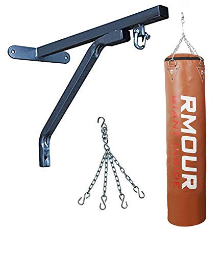 IWIN RMOUR Unfilled TAN Heavy PU Leather Punch Bag Boxing MMA Sparring Punching Training Kick Boxing Muay Thai with Hanging Chain and Heavy Duty Wall Mounted (6 Feet)