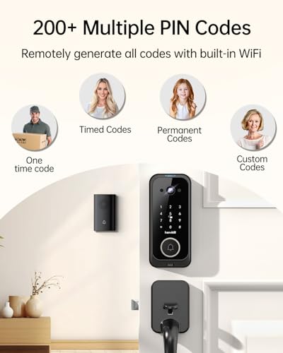 Hornbill Video Smart Lock with Camera: 10-in-1 Ring+2K Camera+Doorbell+Fingerprint Keyless Entry Door Lock, Built-in WiFi Deadbolt(only 2.4G), Two-Way Audio/App Remote Control/PIR, No Monthly Fee - image 7