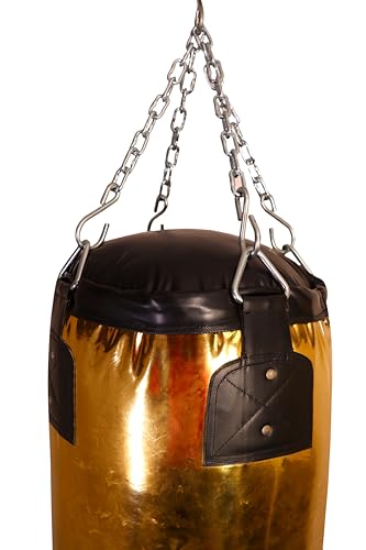 Image of Heavy Duty Filled Punch Bag with Stainless Steel Hanging Chain | Vinyl Material | Boxing MMA | Muay Thai | Taekwondo Kickboxing Fitness & Exercise Training (Gold, 180 CM *35 CM 55KG)
