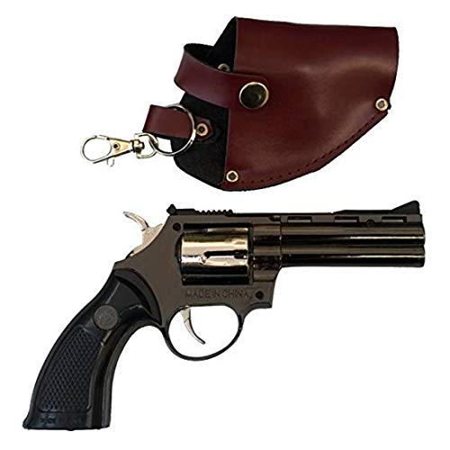 Image of Gun Shape Refillable Gas Lighter with Keychain Pouch - Windproof Flame Lighter for Kitchen & Outdoor Use