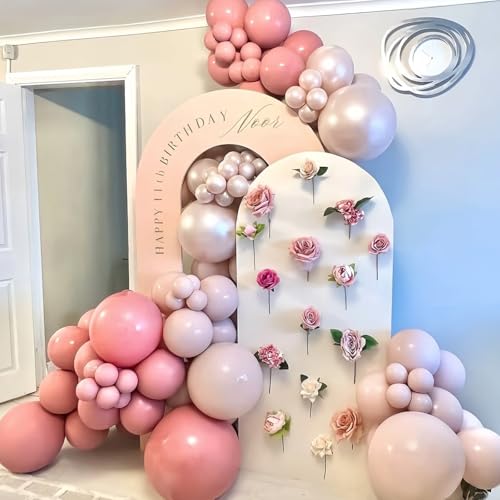 Image of Pearl Pink Gold Balloons, 50pcs Double Stuffed Pearl Pink Beige Balloon Metallic Gold Balloons for Women Girls Boho Birthday Bridal Baby Shower Floral Wedding Mothers Day Party