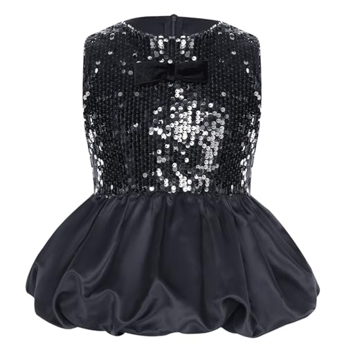 Kids Girls Sequins Ruffled Sleeves Tee Shirt Peplum Crop Tops for Wedding Festival Party