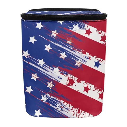Image of Talayituse American Flag Star Print Car Trash Can with Lid, 4th of July Leak Proof Auto Trash Bag Hanging Vehicle Garbage Can Multipurpose Storage Container for Back Seat Road Trip