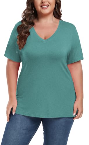 Image of ForHailey Women's Plus Size Short Sleeve Tee Shirt V Neck Basic Ladies Loose Fit T Shirt 1X-5X
