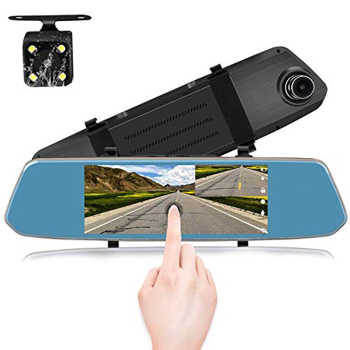 7' Mirror Dual Dash Cam Touch Screen Full HD 1080P Front Camera with Waterproof Rear View Camera,...