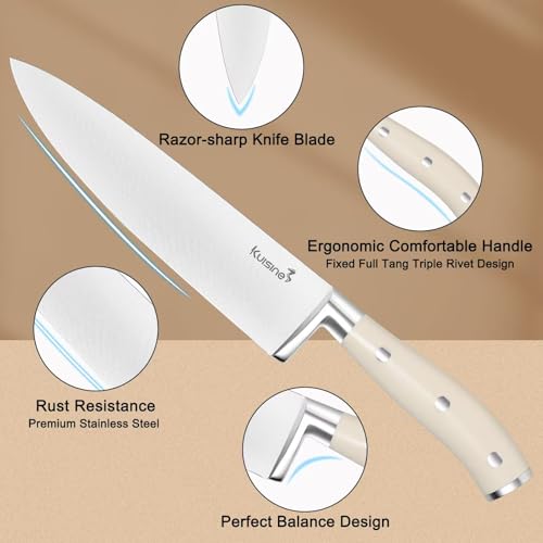 Kuisine Kitchen Chef Knife Block Set,High Carbon Stainless Steel Razor-Sharp Blade Ergonomic Handle,Sharp Knife Set with Built-in Sharpener,Elegant Gift(Irovy-Acacia,15pcs) by KUISINE - Image 5