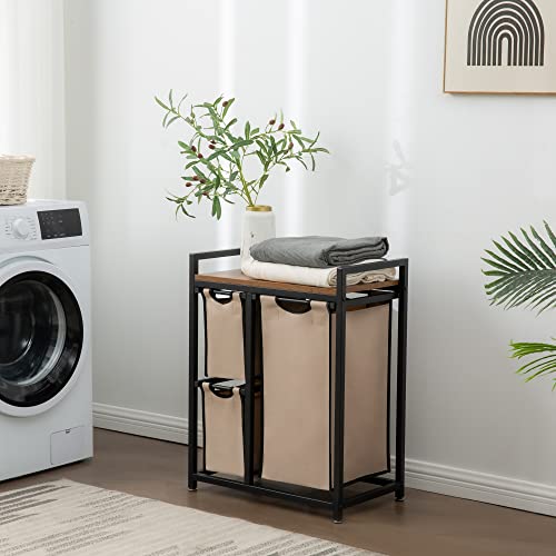 Suntage Laundry Basket Organizer, Hampers For Laundry 3 Compartments, Laundry Hamper With 3 Sliding Laundry Sorter Bags, Top Storage Shelf, And Metal Frame #TOP7