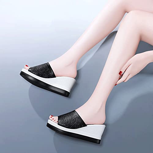 Slippers Women Fashion Hollow Out Women Slides Summer Fashion Wedges Slippers Female Outdoor Genuine Leather Lazy Shoes White Black2