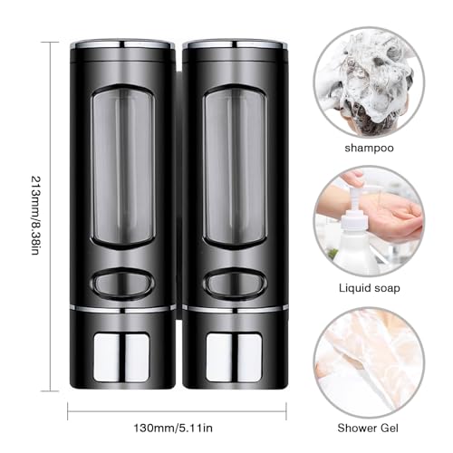 Image of Hand Liquid Soap Dispenser Wall Mounted, 400ml Bathroom Shower Dispenser, Shower Pump Dispenser and Organizer for Bathroom Kitchen Hotel, Refillable Liquid Lotion Soap Dispenser (2Pcs)