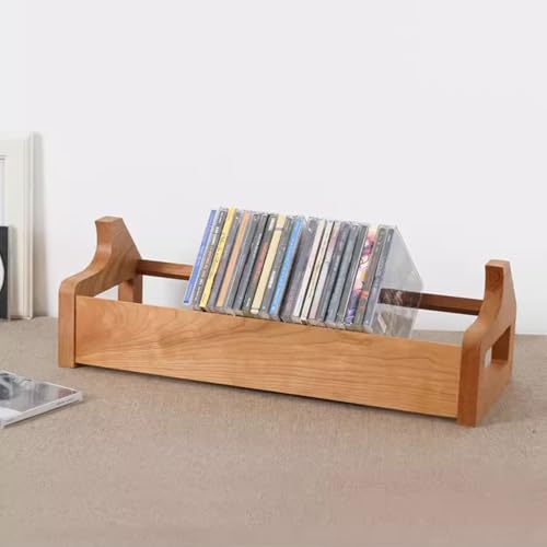Stojak na płyty CD z litego drewna – 49 x 18,8 x 15,6 cm pulpit na płyty CD DVD, Blu-ray i dyski do gier wideo, stylowy stojak do przechowywania płyt z czarnego orzecha włoskiego do kolekcji płyt