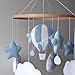 Personalized Baby Mobile with Blue Hot Air Balloon, Stars and Clouds – Custom Name on Cloud – Nursery Decor for Boy, Handmade Crib Mobile
