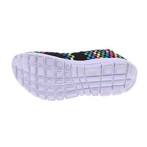 Homyl Tênis feminino casual respirável esportivo tecido sandálias elástico tênis para água - preto c