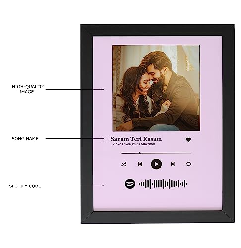Image of Personalized Rectangular Wall Wood Photo Frame With Customizable Spotify Music Custom Image Plaque For Your Family - Light Pink (6X8) Inch - Pack Of 1
