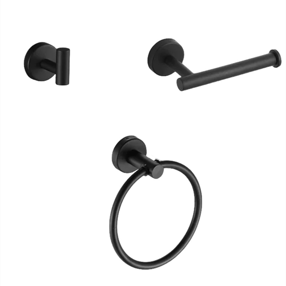 LCANALLYMS Wall hooks, Coat Hook Bathroom Hooks Wall Mount Matte Black Hardware Set Stainless Steel Towel Bar Ring Paper Holder Bath Accessories(Black 3pcs Set a)