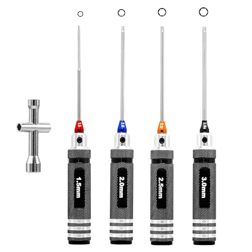 RCENJOY RC Hex Screw Driver Set 4PCS 1.5 2.0 2.5 3.0mm Hexagon Screwdriver Wrench Set RC Repair Tool Kit for RC Model Helicopter Drone Boat Car (Black)