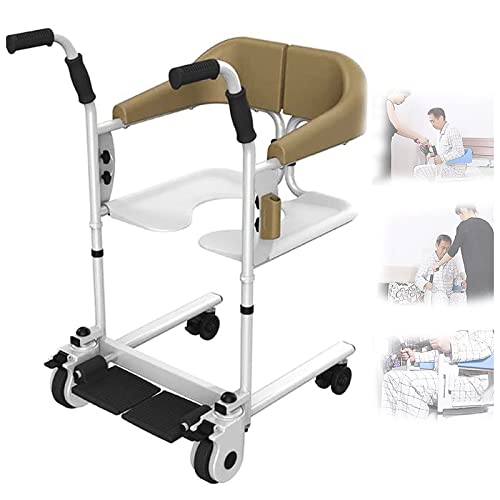 Patient Lift Für Zu Hause, Stahltransport Rollstuhl Für Erwachsene Handicap Ältere Menschen, Ältere Behinderte Ganzkörperpatientenübertragungslifter, Badezimmerstuhl,Braun Cover