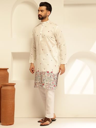 Image of SOJANYA (Since 1958 Men's Festive Cotton Silk Designer Kurta with Daman Embroidered Detailing | Perfect for Navratri, Diwali & Special Occasions
