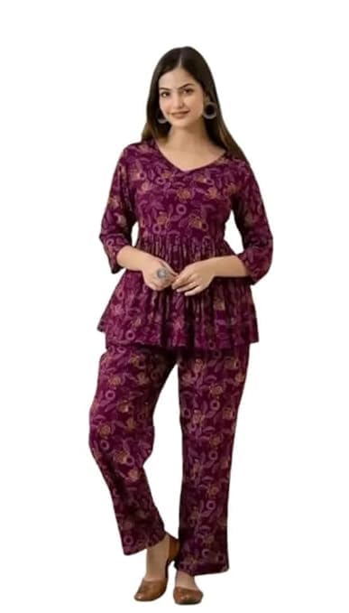 Womens Rayon Printed Co-ord Set Stylish Casual Wear Top & Bottom Set Comfortable Wear Two Piece Outfit-image-14