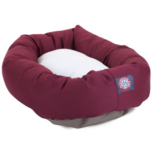 Image of Majestic Pet 24 Inch Poly-Cotton Sherpa Calming Dog Bed Washable 24x18x7 (inch) - Cozy Soft Round Donut Dog Bed with Spine for Head Support - Pet Bed Small - Burgundy