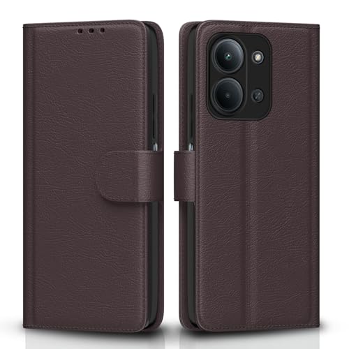Image of Pikkme Flip Cover for Redmi 15C 5G Leather Finish | Inside TPU with Card Pockets | Wallet Stand and Shock Proof | Complete Protection Flip Case (Coffee)