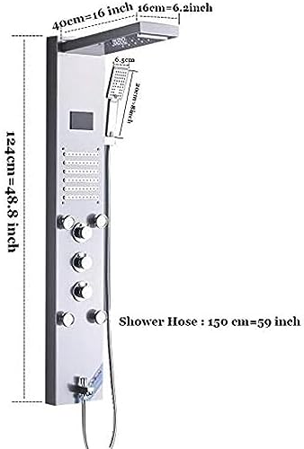 Columna de ducha de lujo LuxuryRain con panel de cascada, sistema termostático, 4 boquillas multifuncionales, pantalla digital y masaje SPA miniatura 2
