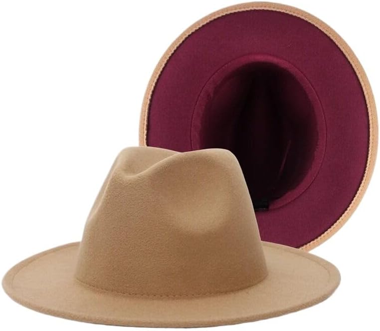 Wide Fedora Hat Solid Color Wool Hat for Men Autumn Winter