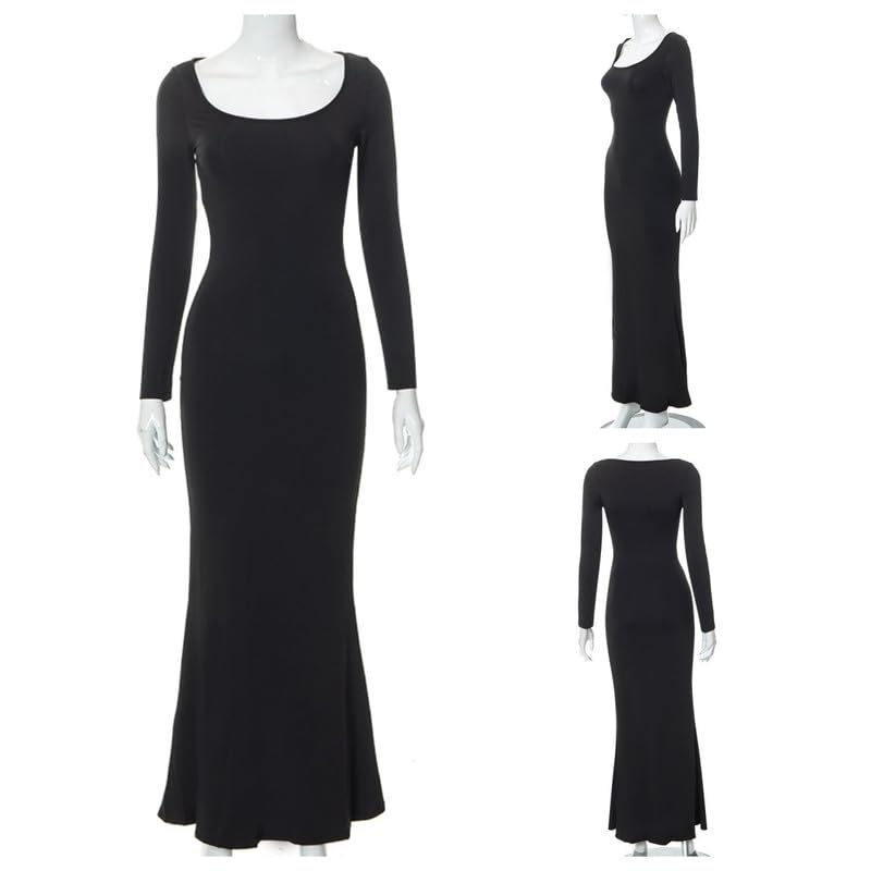 Damska sukienka maxi z długim rękawem, podkreślająca figurę, seksowna sukienka bodycon, wąska, długa, rozciągliwa, miękka, na czas wolny, sukienka w kształcie rybiego ogona, elegancka,