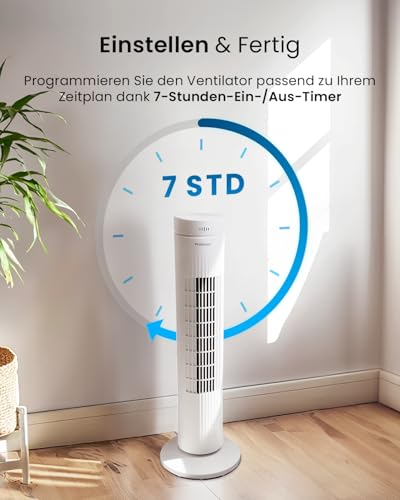 Pro Breeze Turmventilator mit Fernbedienung, 76cm Höhe - Ventilator 65° Oszillation, Timer, 3 Geschwindigkeiten – Leistungsstarker & energieeffizienter Ventilator leise für Schlafzimmer und Büro 4