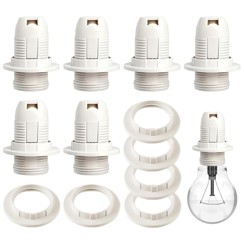 Image of Small Edison Screw 12PCS E14 Screw Lamp Holder Set - Bulb Holder 6 Bulb Sockets + 6 Lamp Shade Collar Rings,Threaded Light Socket Base Pendant Light/Table Ceiling Light, Easy Installation