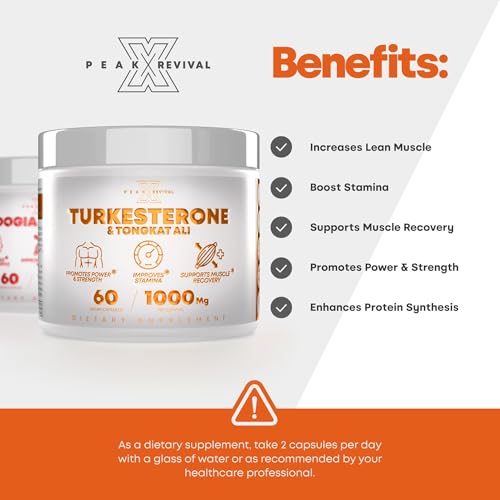 Image of Peak Revival-X Turkesterone & Tongkat Ali 1000mg Supplement - 500mg Ajuga Turkestanica Per Serving Increase Stamina, Lean Muscle Growth & Recovery - Made in The USA (60 Capsules)